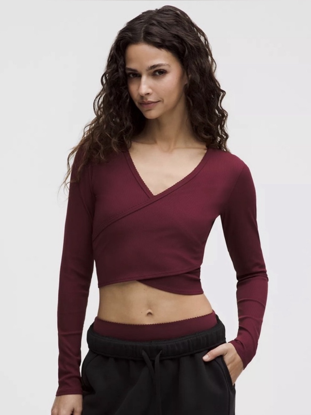 NWT Lululemon heart vday Nulu wrap top in burgundy bay